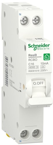Автомат дифференциального тока АВДТ Schneider Electric Resi9 1п 16А 10мА 6кА C тип AC картинка